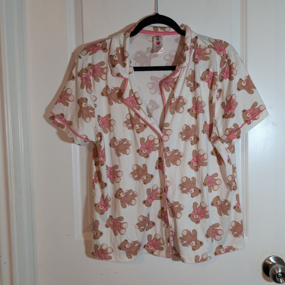 Sleep & Co Teddy Bear Pajama Top XL Button Up Short Sleeve Cute